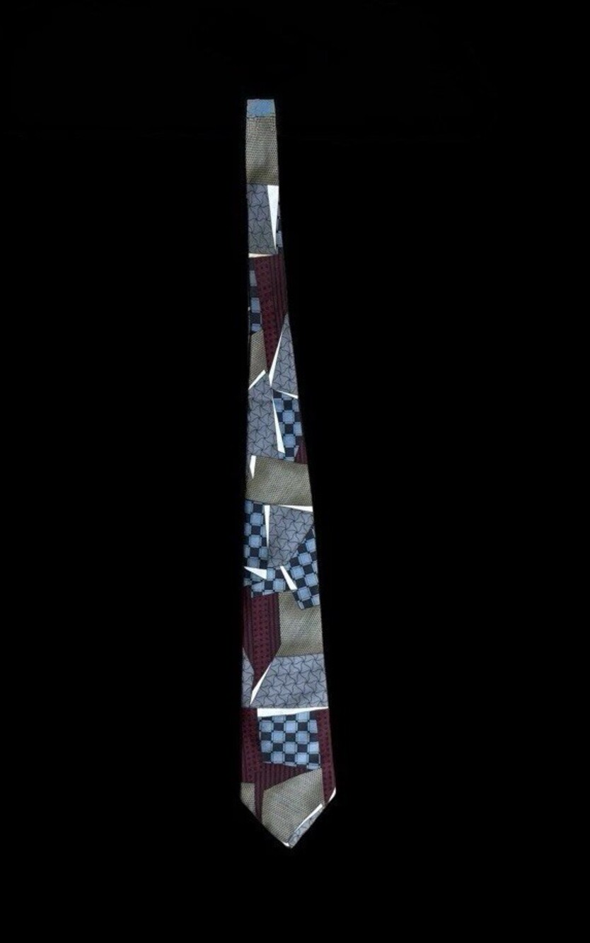 Vintage Statement Mens 100% Silk Tie Made USA Abstract Geometric 90s Necktie